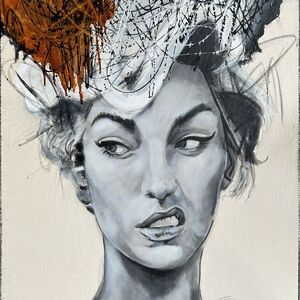 Modern Expressionist Portrait with Orange and Black Highlights